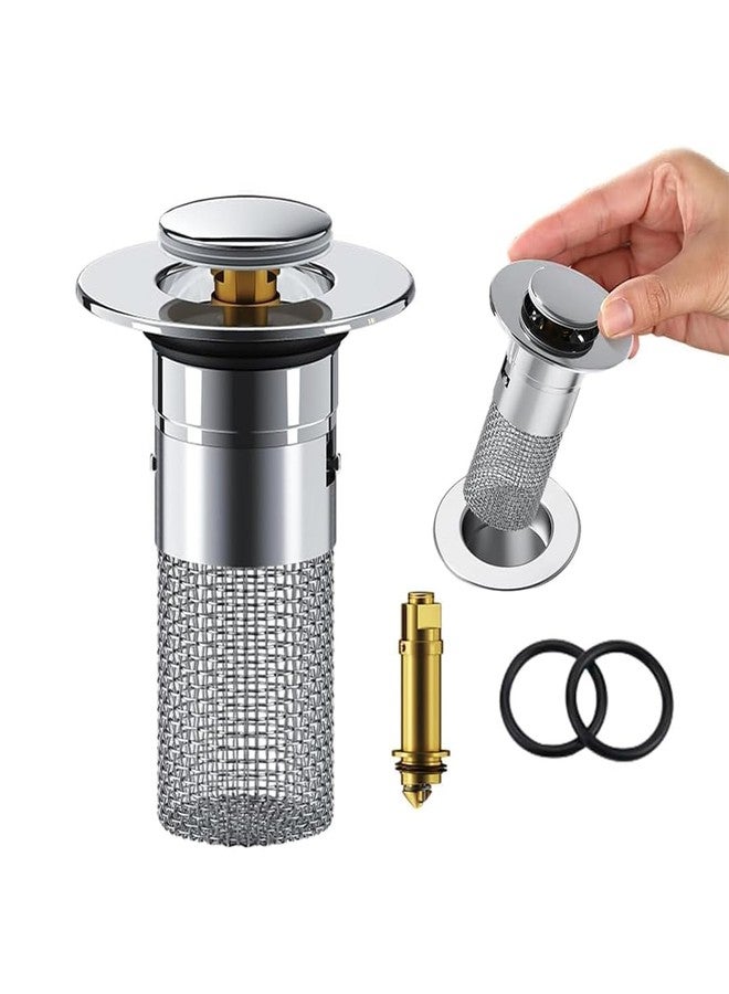 SHREESAMP Bathroom Sink Drain Strainer, Pop-Up Sink Drain Filter with Removable Stainless Steel Basket, Hair Catcher & Universal Kitchen Basin Sink Stopper with Silicone Ring (9 x 6 x 6 CM) - Image 1